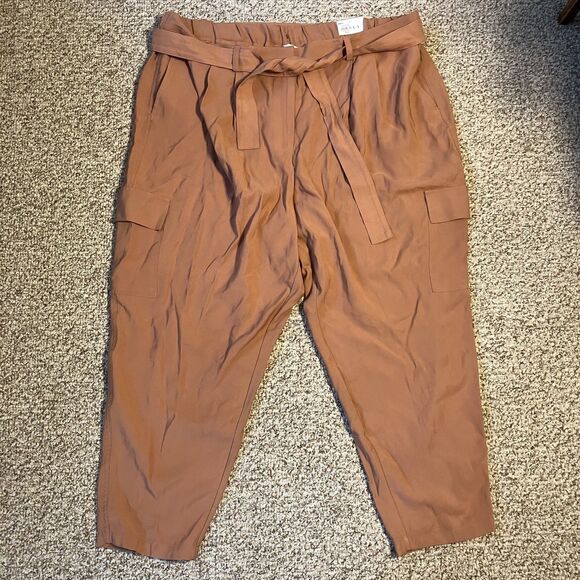 NWT Nine West Womens Utility Pant Plus Sze 2X Cargo Belted Waist Pink Rose Taper - Picture 1 of 11